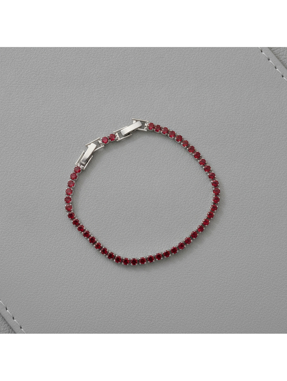 Candy+Clover red ruby crystal silver tone tennis bracelet